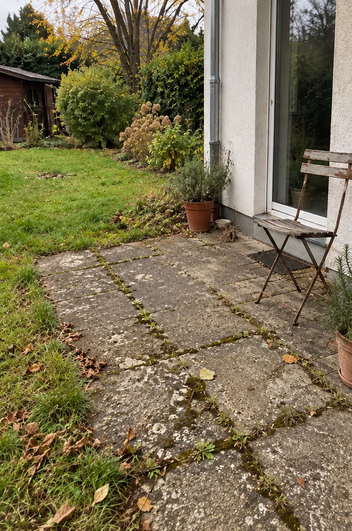 Alte Terrasse bekommt einen neuen Belag, vorher